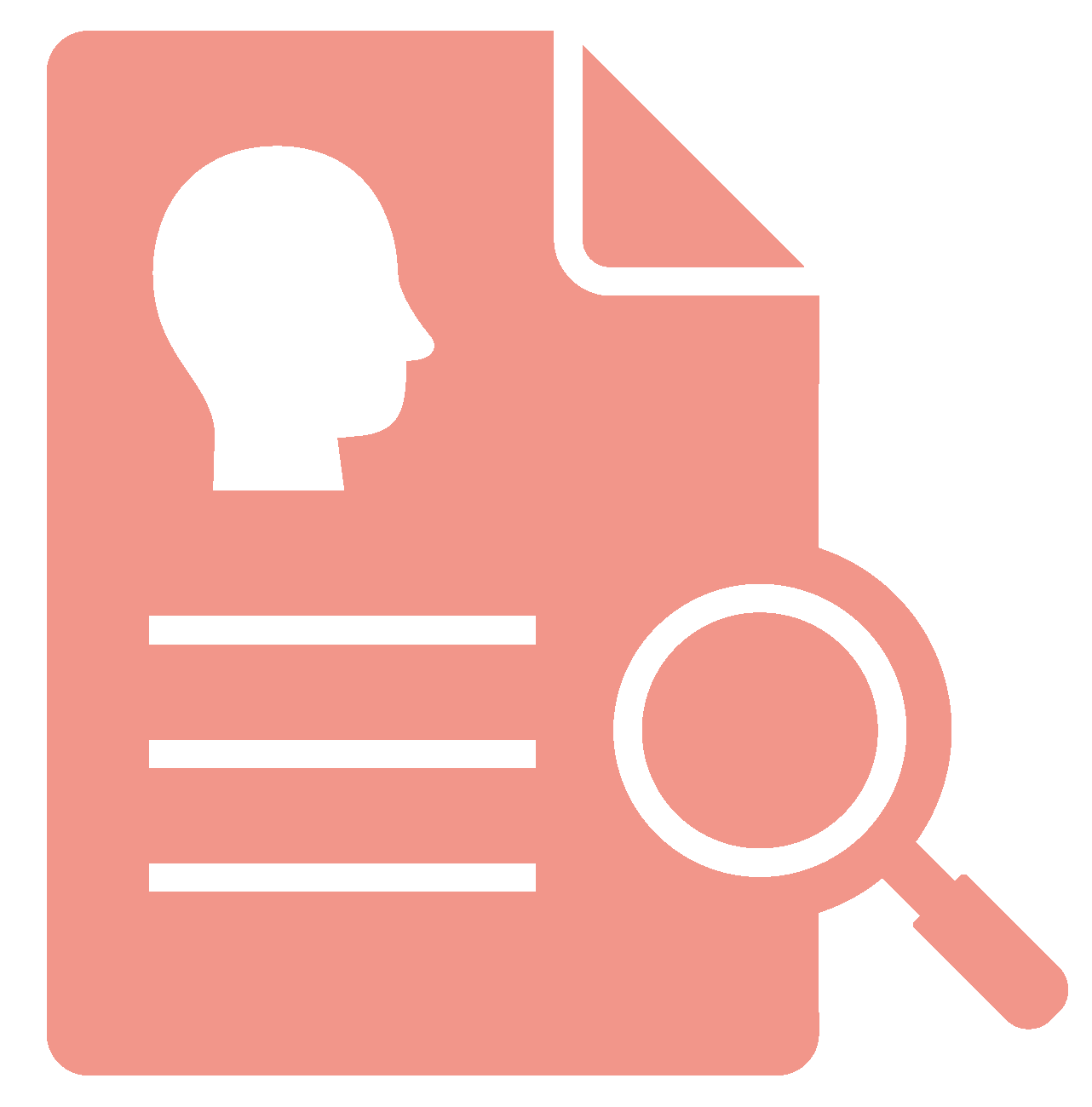 Zettel mit Kopf oben, darunter Linien und unten eine Lupe